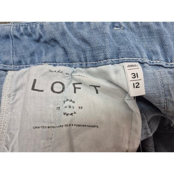 Loft Light Blue Denim Wide Leg Cropped Jeans Cotton/Linen Blend Sz 12 - Picture 5 of 6